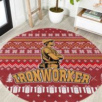 Christmas Ironworker American Flag Round Carpet Xmas Holiday Patterns - Wonder Print Shop