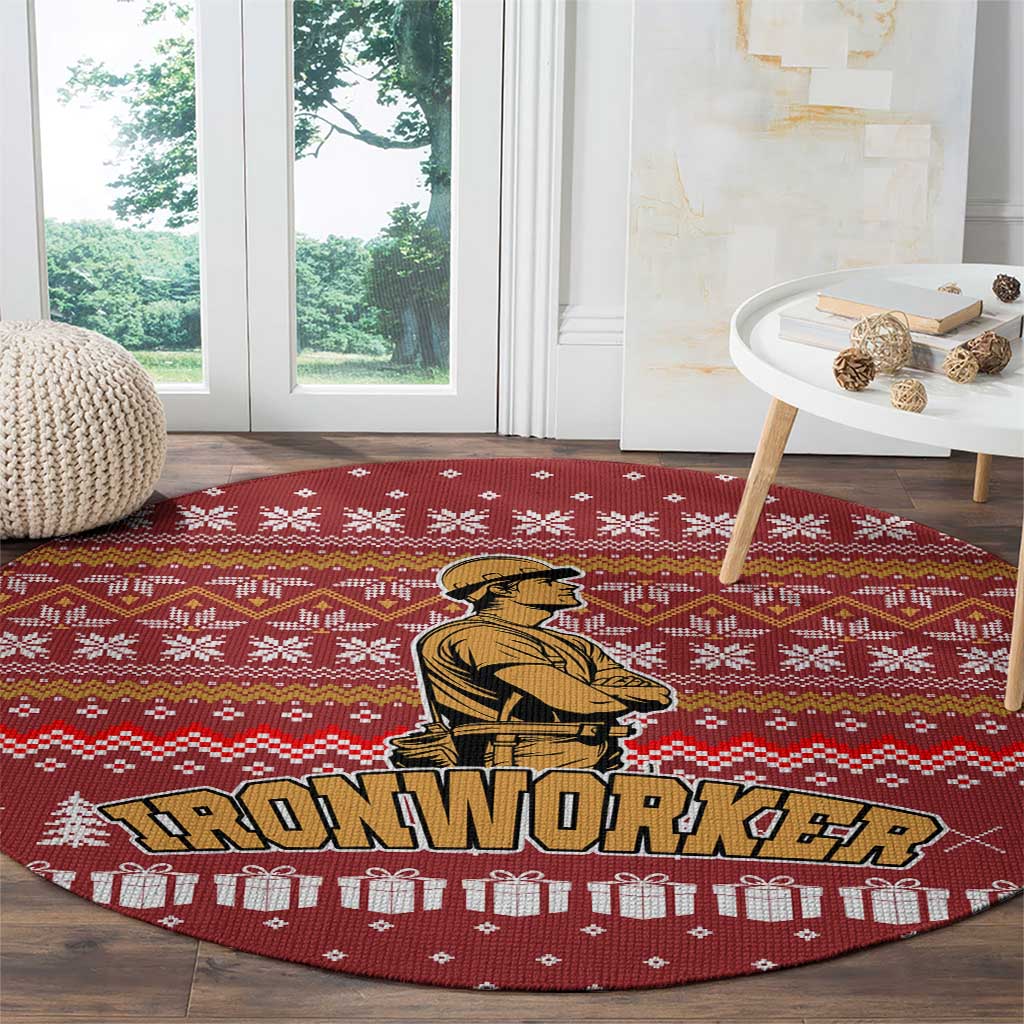 Christmas Ironworker American Flag Round Carpet Xmas Holiday Patterns - Wonder Print Shop