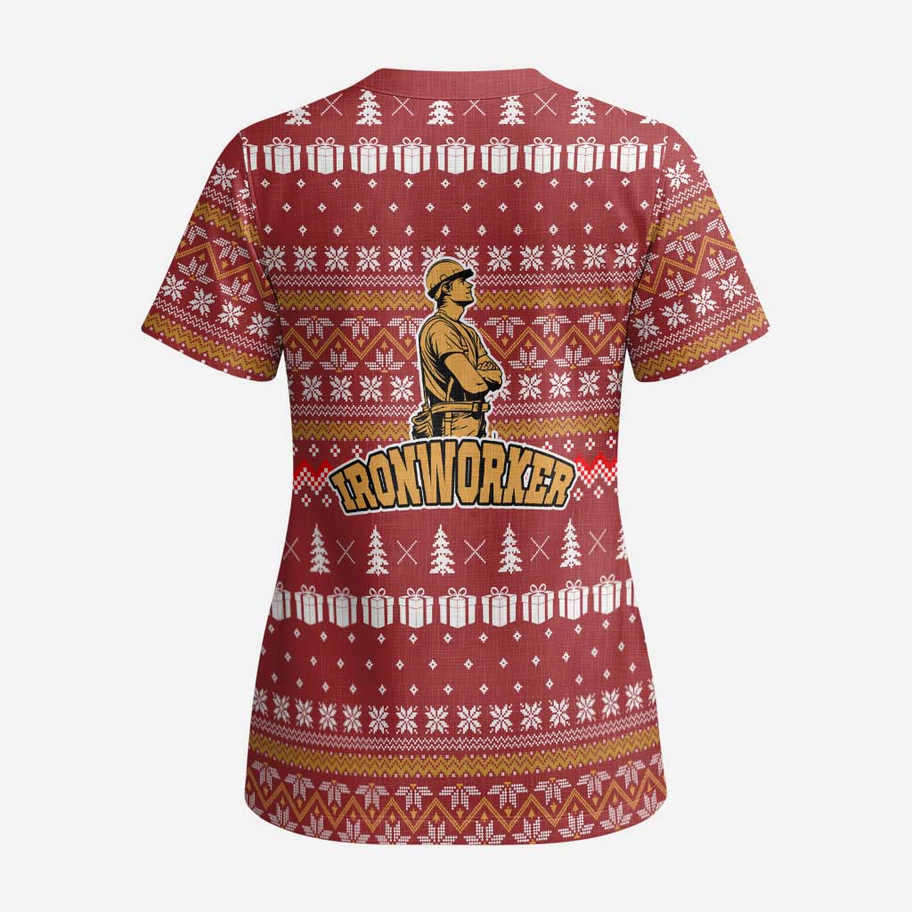 Christmas Ironworker American Flag Scrub Top Xmas Holiday Patterns - Wonder Print Shop