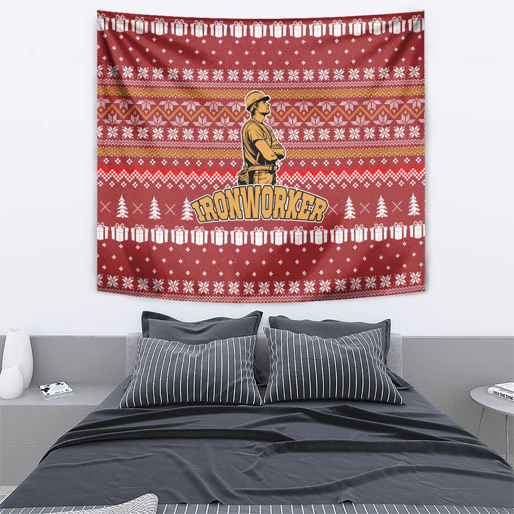 Christmas Ironworker American Flag Tapestry Xmas Holiday Patterns - Wonder Print Shop