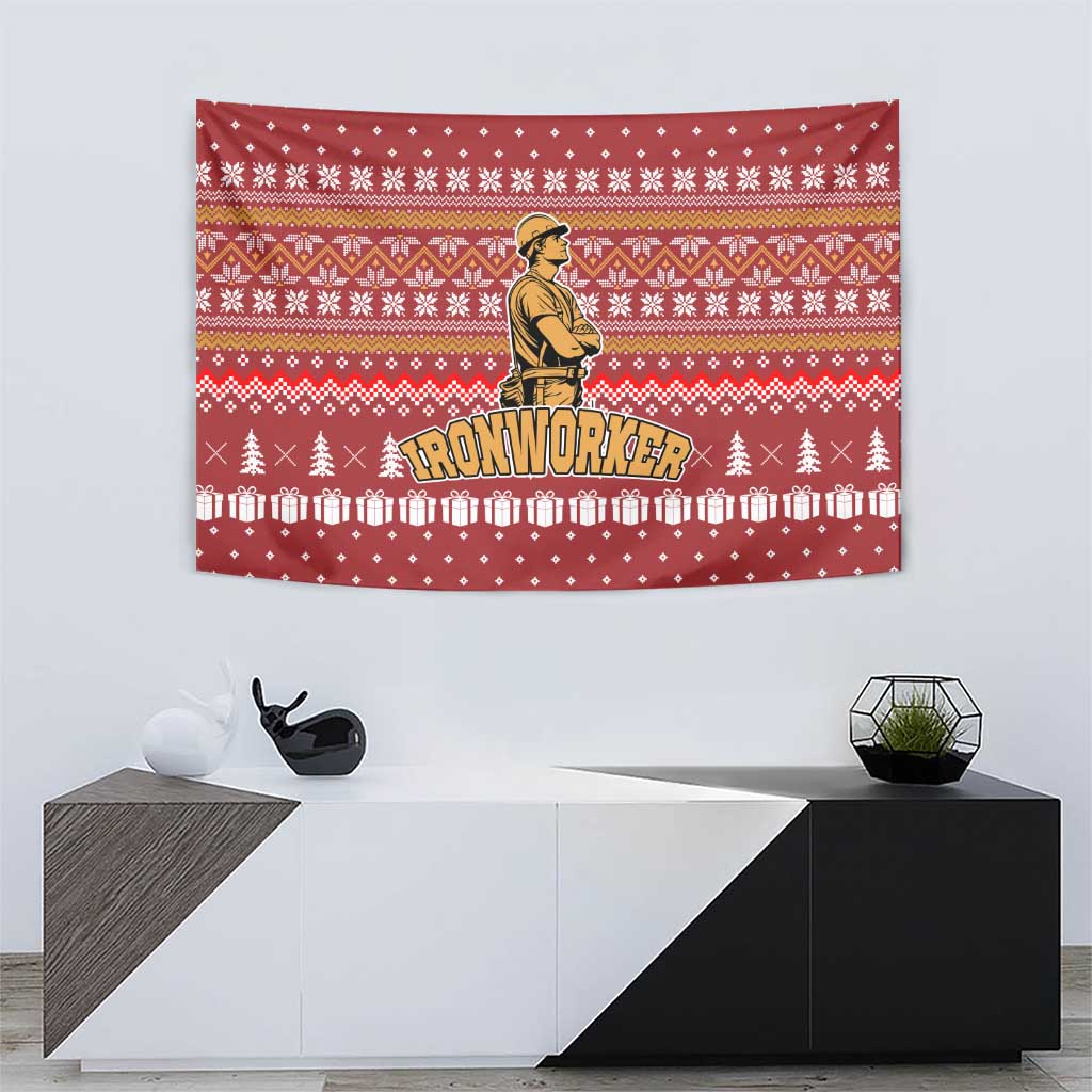 Christmas Ironworker American Flag Tapestry Xmas Holiday Patterns - Wonder Print Shop
