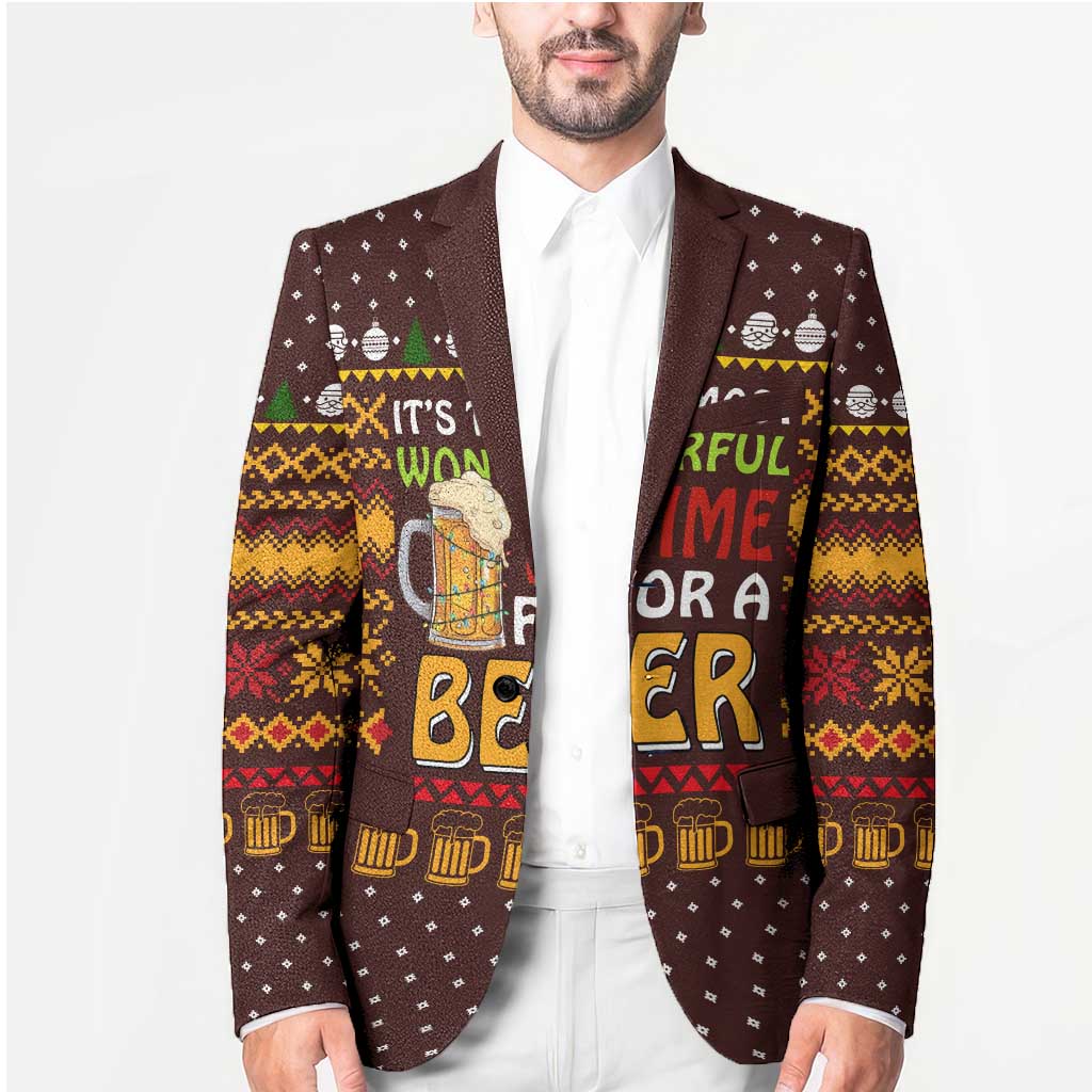 Christmas Its The Most Wonderful Time For A Beer Blazer Xmas Holiday Patterns - Wonder Print Shop