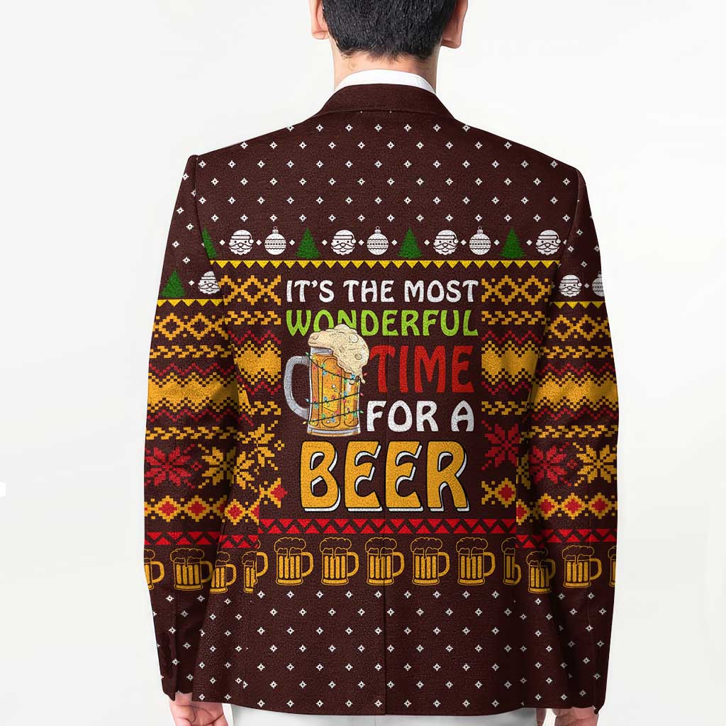 Christmas Its The Most Wonderful Time For A Beer Blazer Xmas Holiday Patterns - Wonder Print Shop