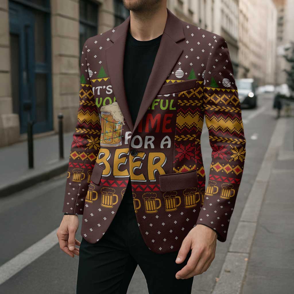 Christmas Its The Most Wonderful Time For A Beer Blazer Xmas Holiday Patterns - Wonder Print Shop