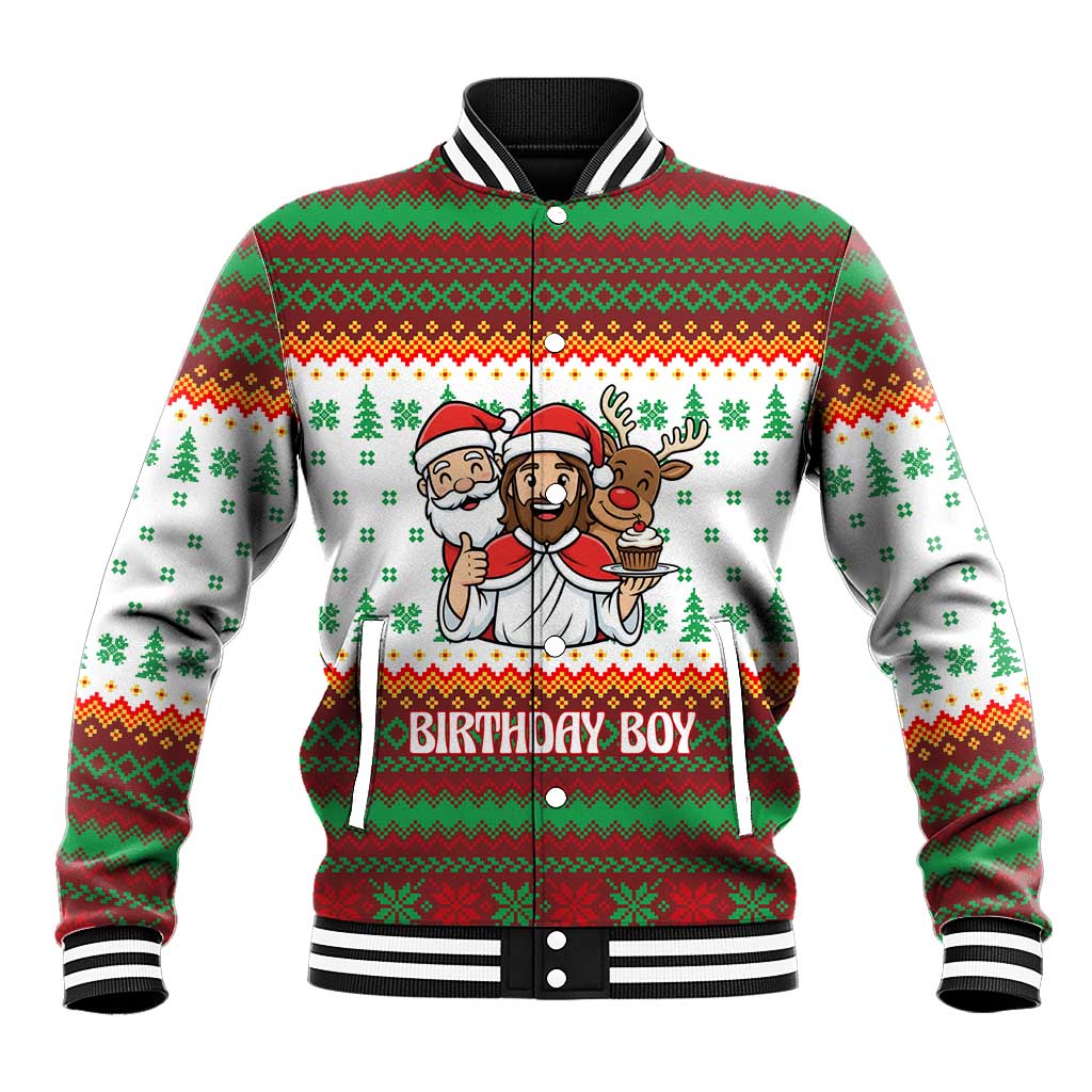 Christmas Jesus Birthday Boy Baseball Jacket Xmas Holiday Patterns - Wonder Print Shop