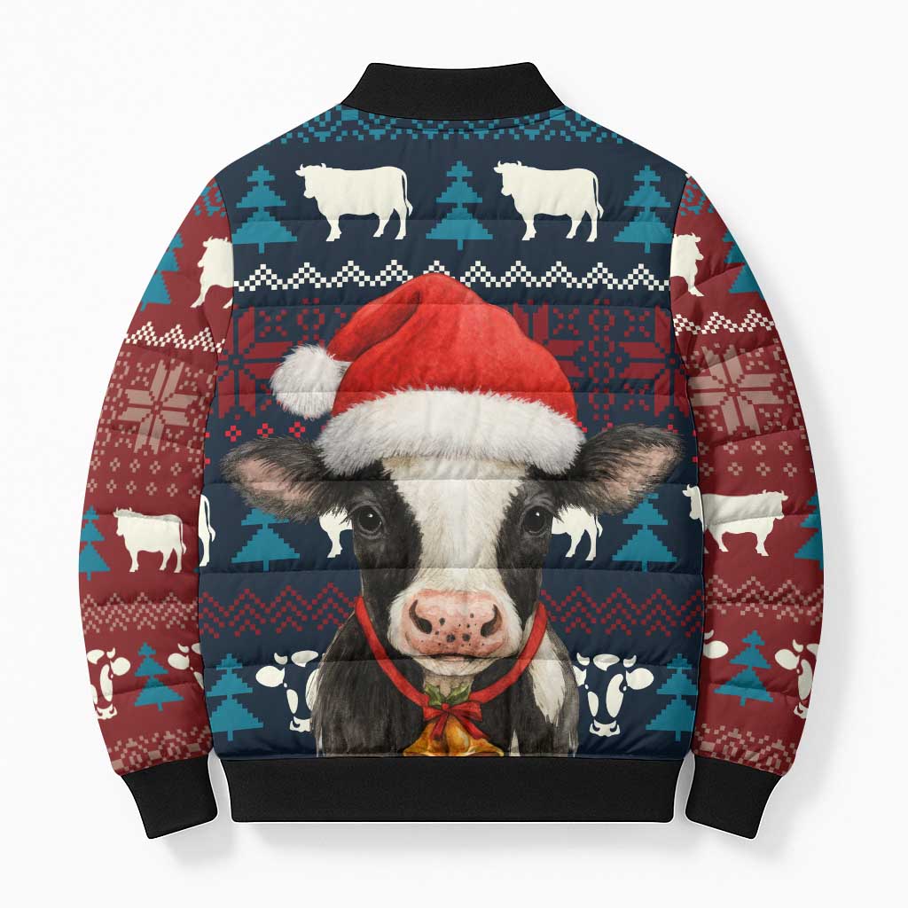 Lovely Cow Christmas Bomber Puffer Jacket Xmas Holiday Patterns - Wonder Print Shop
