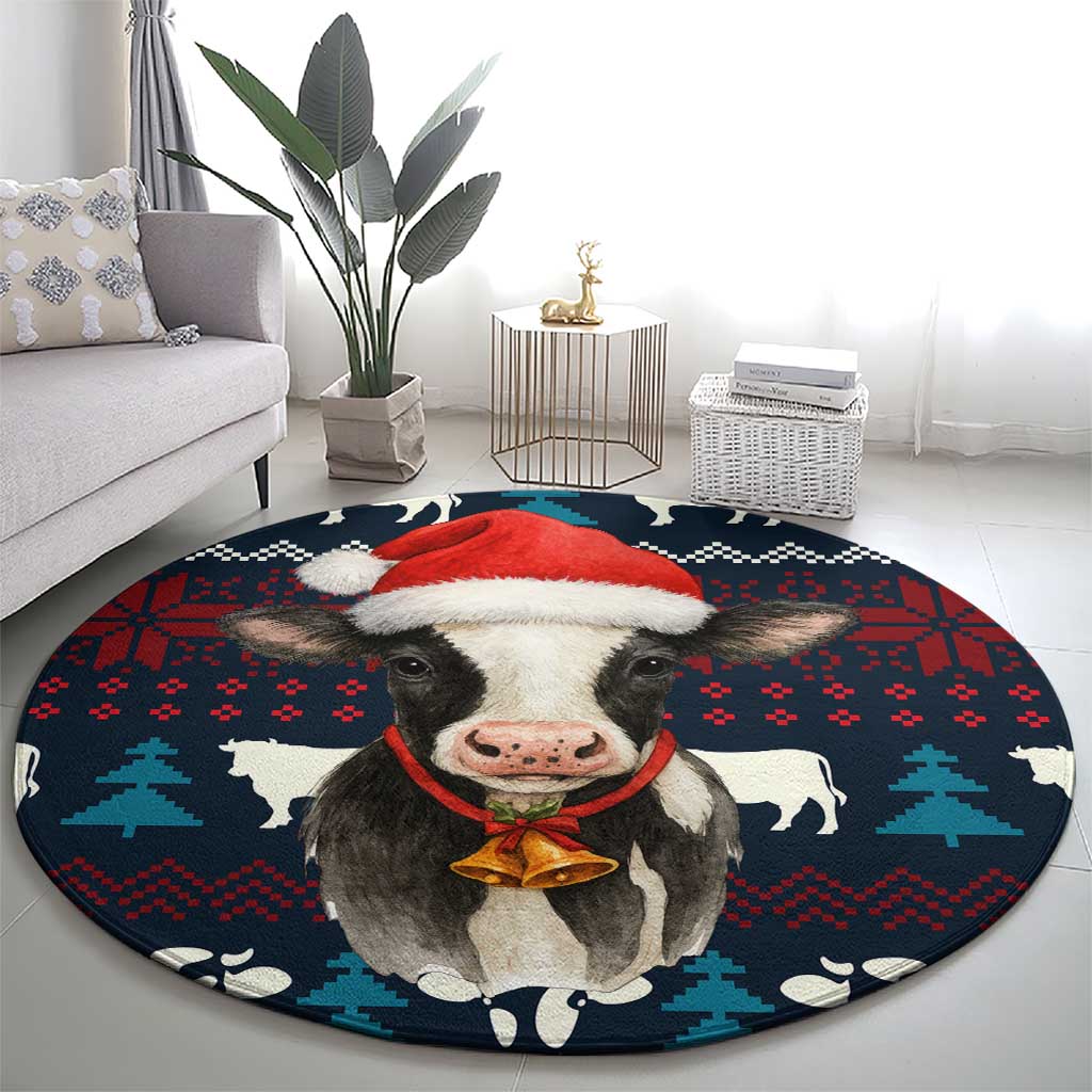 Lovely Cow Christmas Round Carpet Xmas Holiday Patterns - Wonder Print Shop