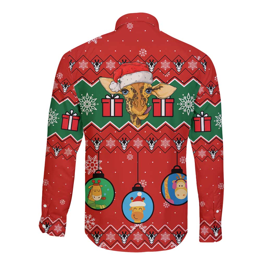 Lovely Giraffe Christmas Long Sleeve Button Shirt Xmas Holiday Patterns - Wonder Print Shop