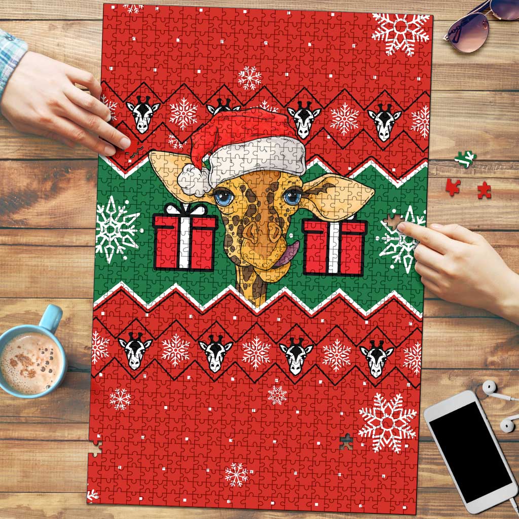 Lovely Giraffe Christmas Puzzle Xmas Holiday Patterns - Wonder Print Shop