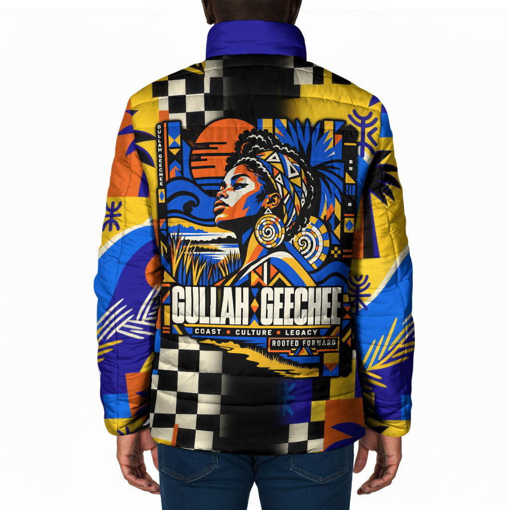 Gullah Geechee African American Padded Jacket Black History Vibrant Abstract Coastal
