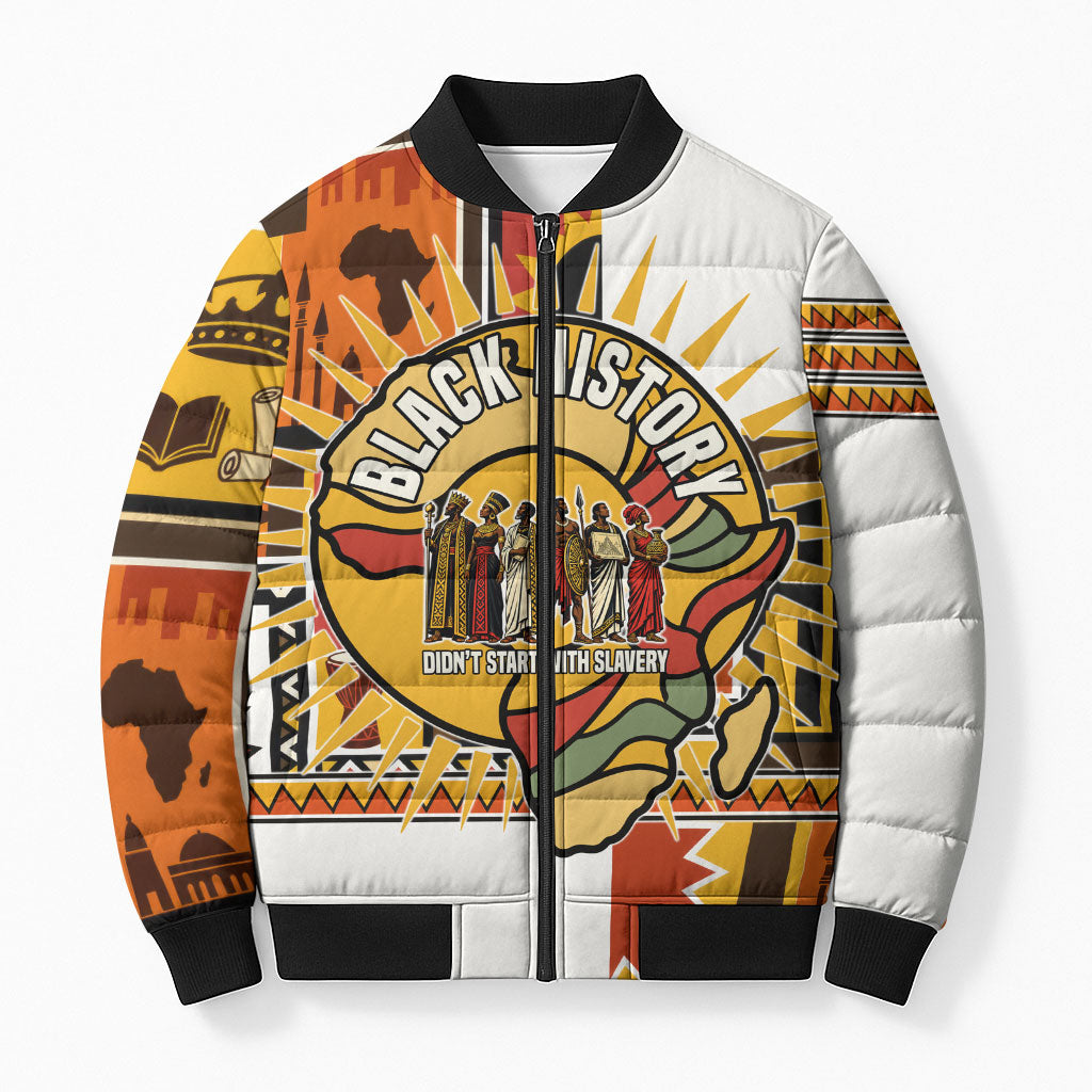 Black History Didn't Start With Slavery Bomber Puffer Jacket Pan African Ancient Kings Queens