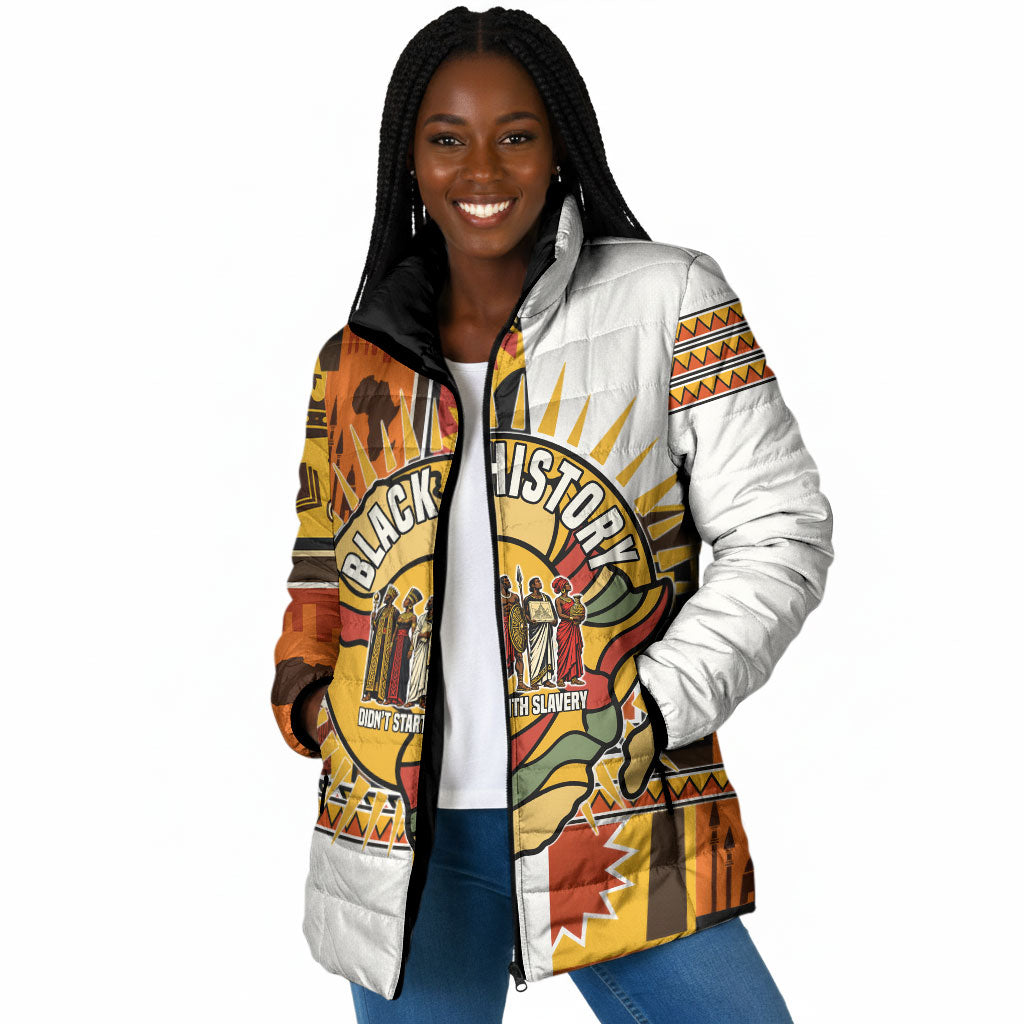 Black History Didn't Start With Slavery Padded Jacket Pan African Ancient Kings Queens