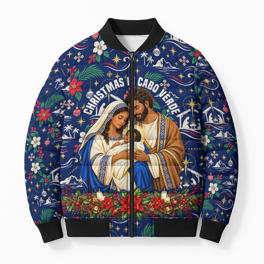 Cape Verde Jesus Christmas Bomber Puffer Jacket Cabo Verde Island Nativity Scene