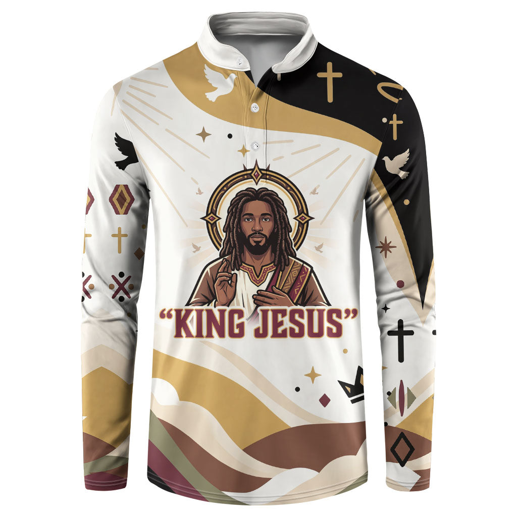 King Jesus African Black Christ Button Sweatshirt Religious Christian Faith Holy Cross Dove Spiritual