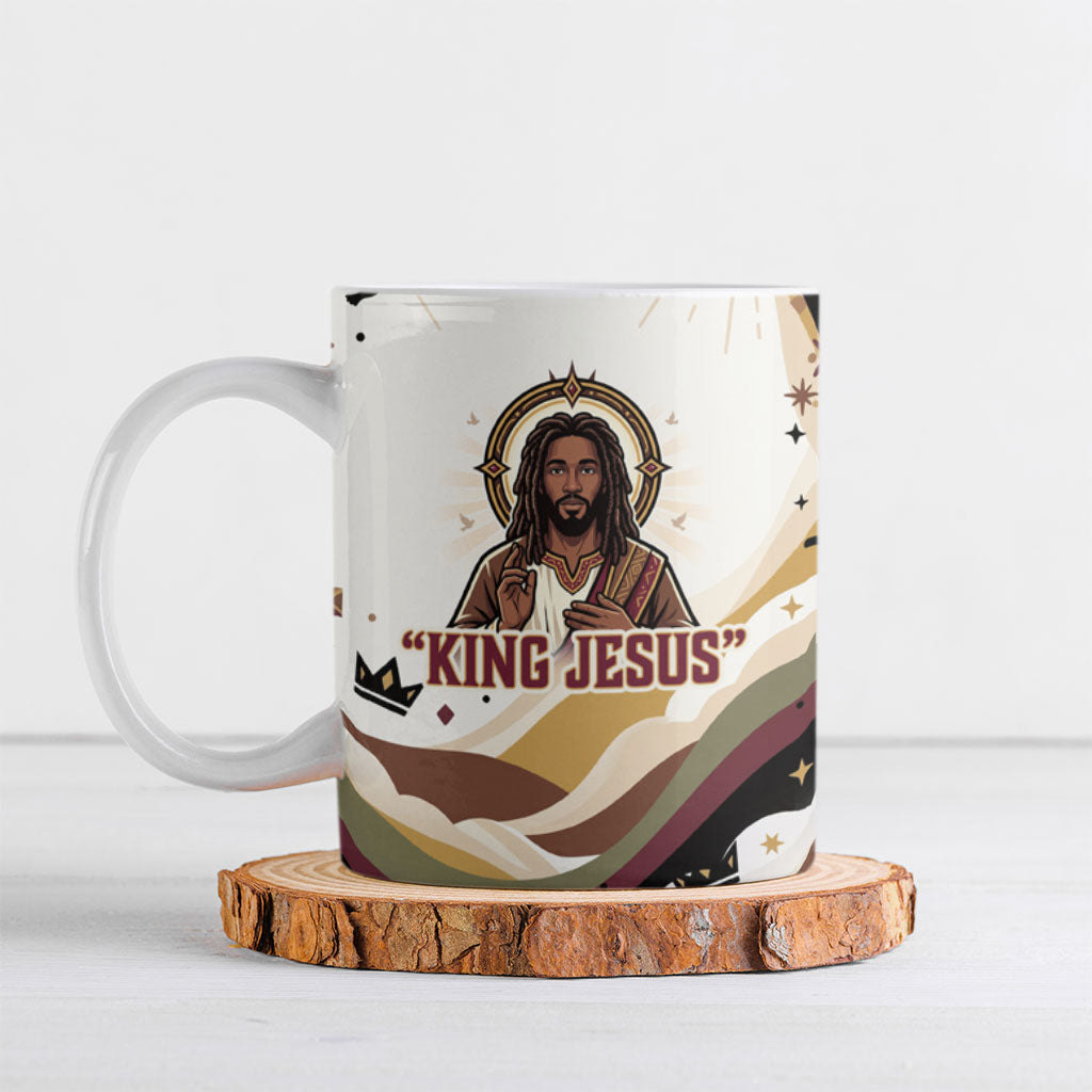 King Jesus African Black Christ Ceramic Mug Religious Christian Faith Holy Cross Dove Spiritual