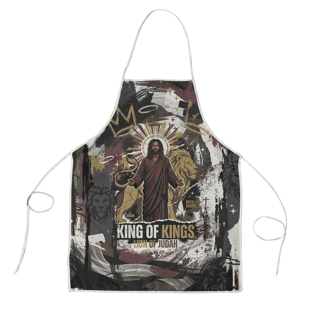 King Of Kings Jesus Is King Lion Of Judah Africa Apron Black Christ Religious Faith Lion Crown Grunge