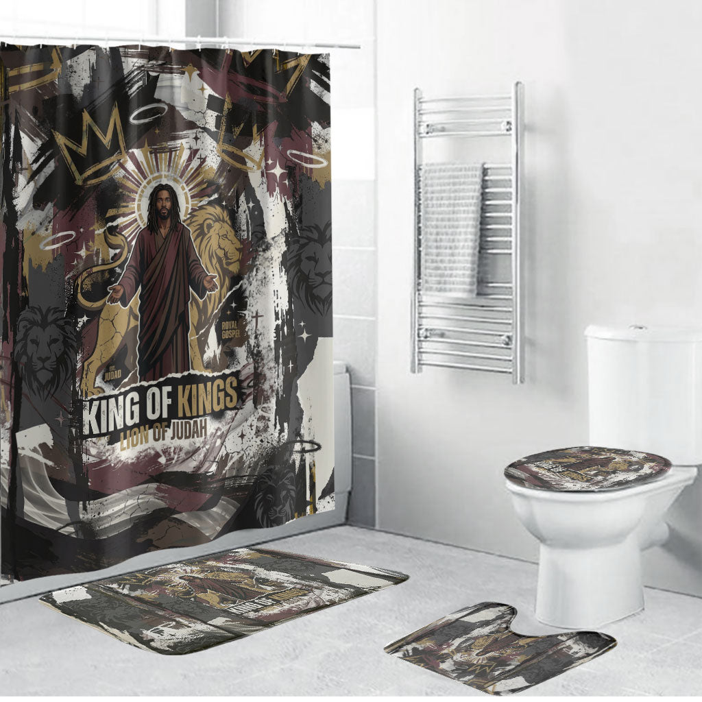 King Of Kings Jesus Is King Lion Of Judah Africa Bathroom Set Black Christ Religious Faith Lion Crown Grunge