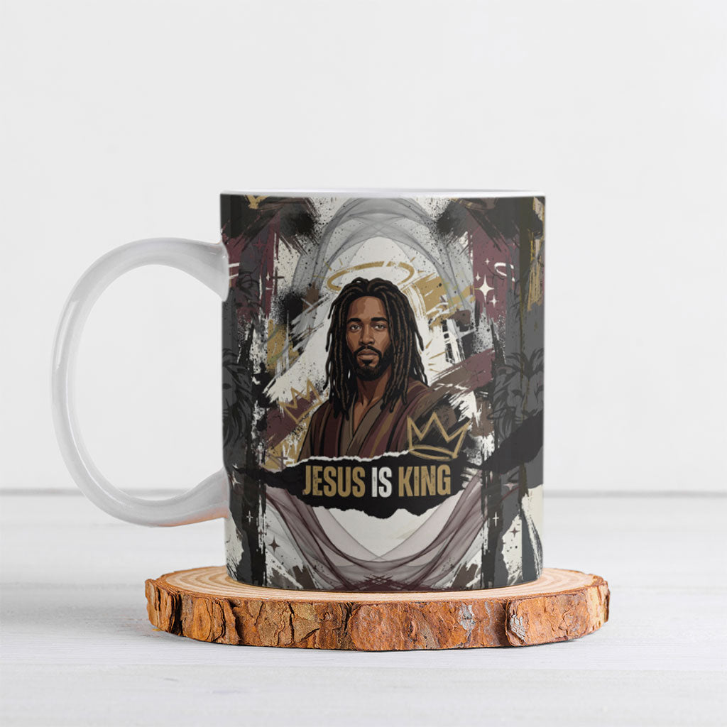 King Of Kings Jesus Is King Lion Of Judah Africa Ceramic Mug Black Christ Religious Faith Lion Crown Grunge