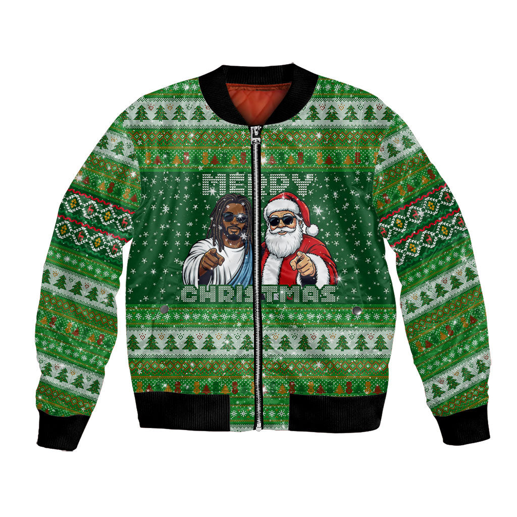 Black Jesus Merry Christmas Bomber Jacket Santa Claus Africa - Religious Faith Holiday