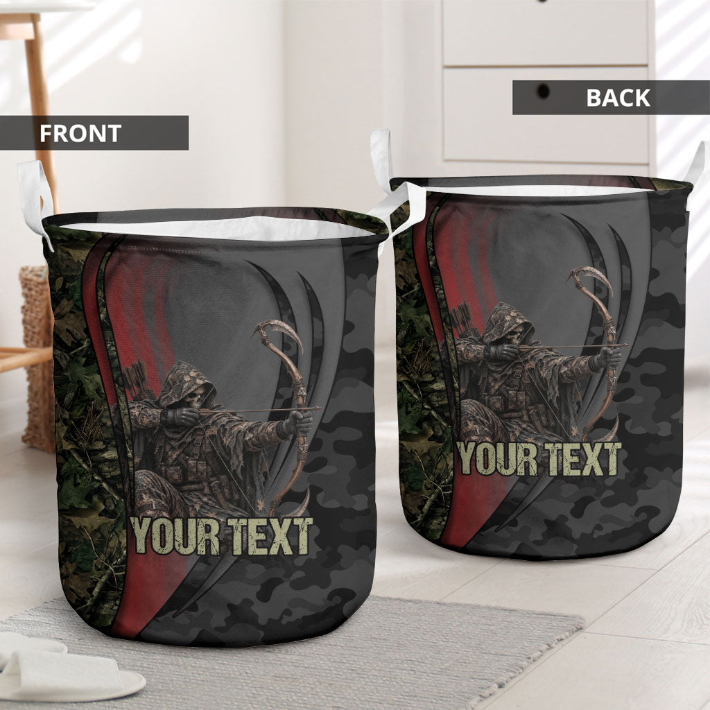 Personalized Death Stalks Bowhunting Deer Skull Laundry Basket Grim Reaper Bow Hunter Camo Crossfire Target Art