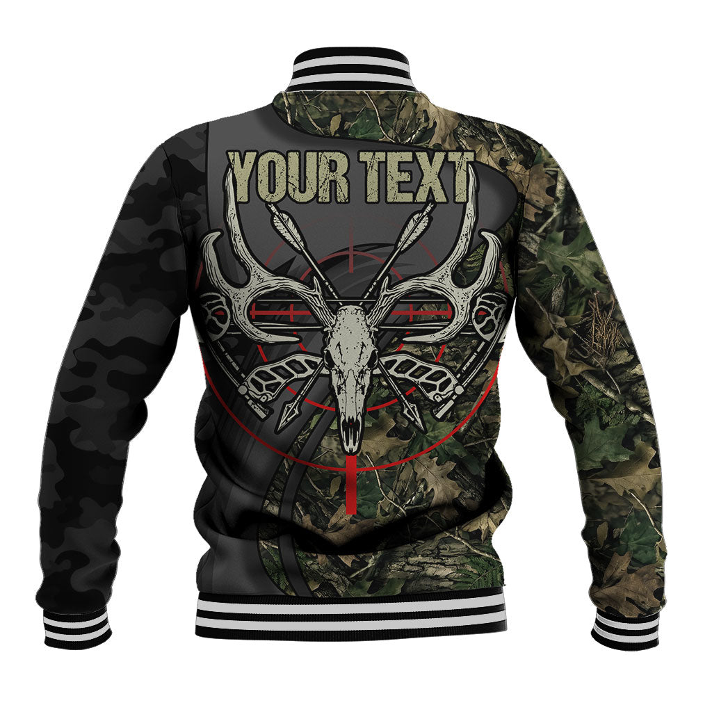 Personalized Death Stalks Bowhunting Deer Skull Baseball Jacket Grim Reaper Bow Hunter Camo Crossfire Target Art