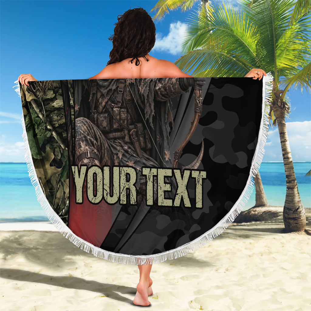 Personalized Death Stalks Bowhunting Deer Skull Beach Blanket Grim Reaper Bow Hunter Camo Crossfire Target Art