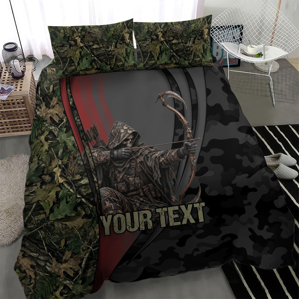 Personalized Death Stalks Bowhunting Deer Skull Bedding Set Grim Reaper Bow Hunter Camo Crossfire Target Art