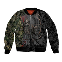 Personalized Death Stalks Bowhunting Deer Skull Bomber Jacket Grim Reaper Bow Hunter Camo Crossfire Target Art
