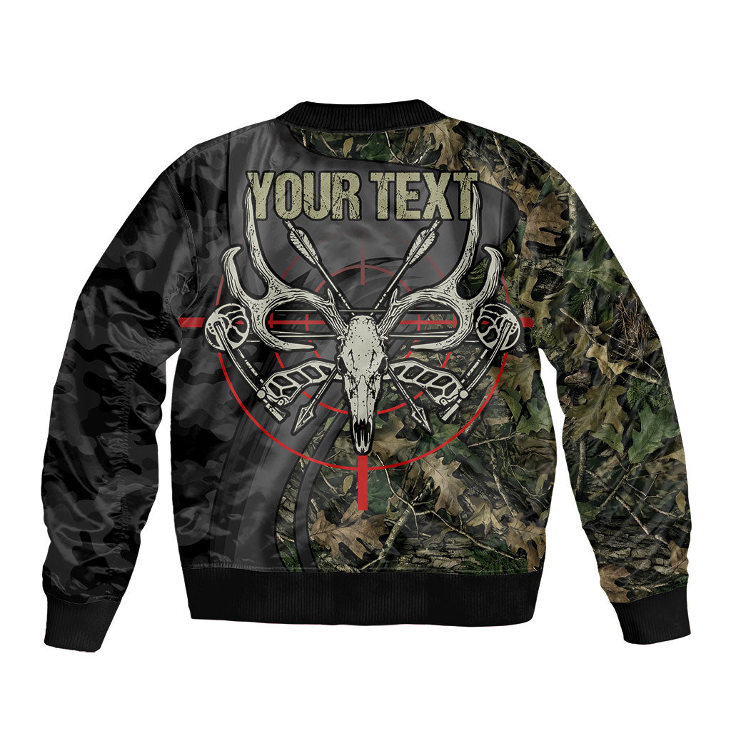 Personalized Death Stalks Bowhunting Deer Skull Bomber Jacket Grim Reaper Bow Hunter Camo Crossfire Target Art
