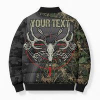 Personalized Death Stalks Bowhunting Deer Skull Bomber Puffer Jacket Grim Reaper Bow Hunter Camo Crossfire Target Art