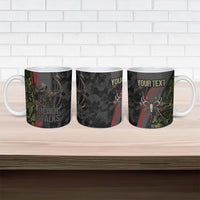 Personalized Death Stalks Bowhunting Deer Skull Ceramic Mug Grim Reaper Bow Hunter Camo Crossfire Target Art