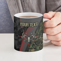 Personalized Death Stalks Bowhunting Deer Skull Ceramic Mug Grim Reaper Bow Hunter Camo Crossfire Target Art