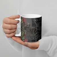 Personalized Death Stalks Bowhunting Deer Skull Ceramic Mug Grim Reaper Bow Hunter Camo Crossfire Target Art