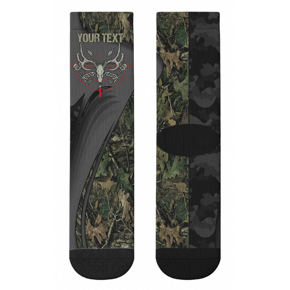 Personalized Death Stalks Bowhunting Deer Skull Crew Socks Grim Reaper Bow Hunter Camo Crossfire Target Art