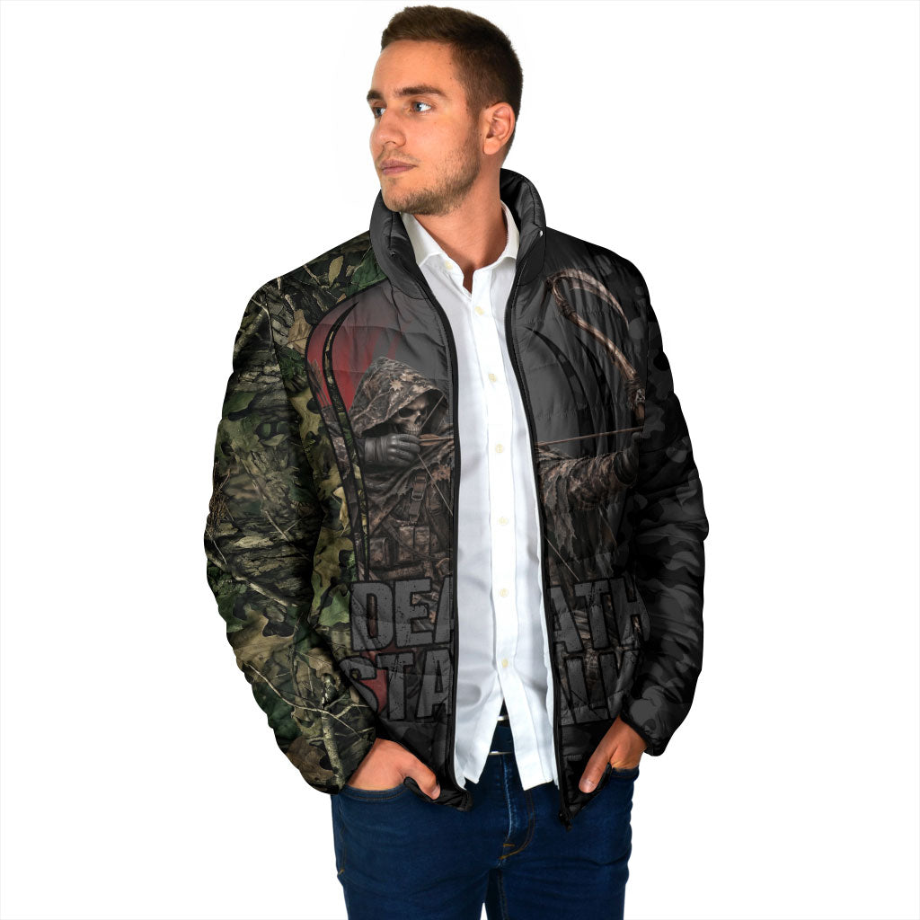 Personalized Death Stalks Bowhunting Deer Skull Padded Jacket Grim Reaper Bow Hunter Camo Crossfire Target Art