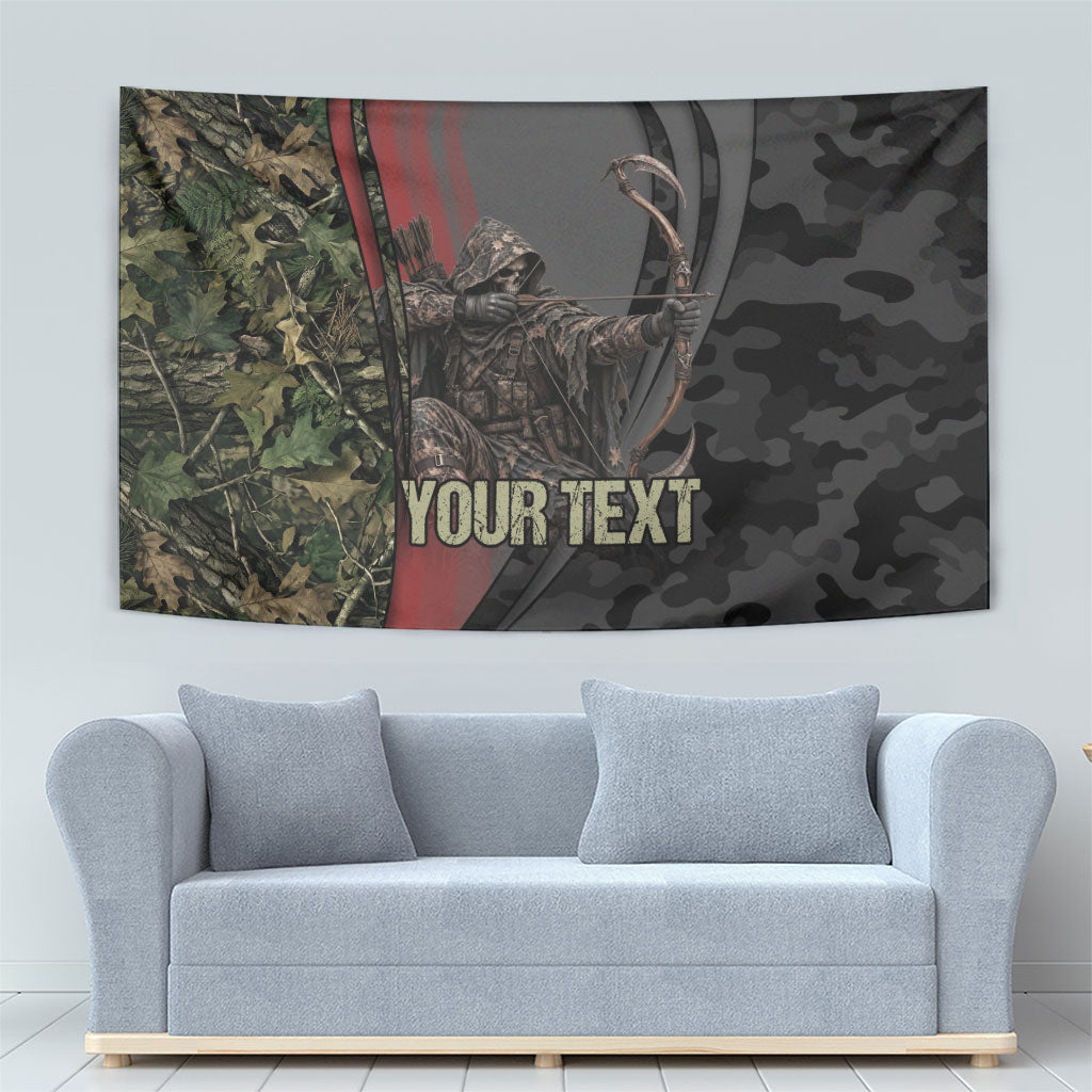Personalized Death Stalks Bowhunting Deer Skull Tapestry Grim Reaper Bow Hunter Camo Crossfire Target Art