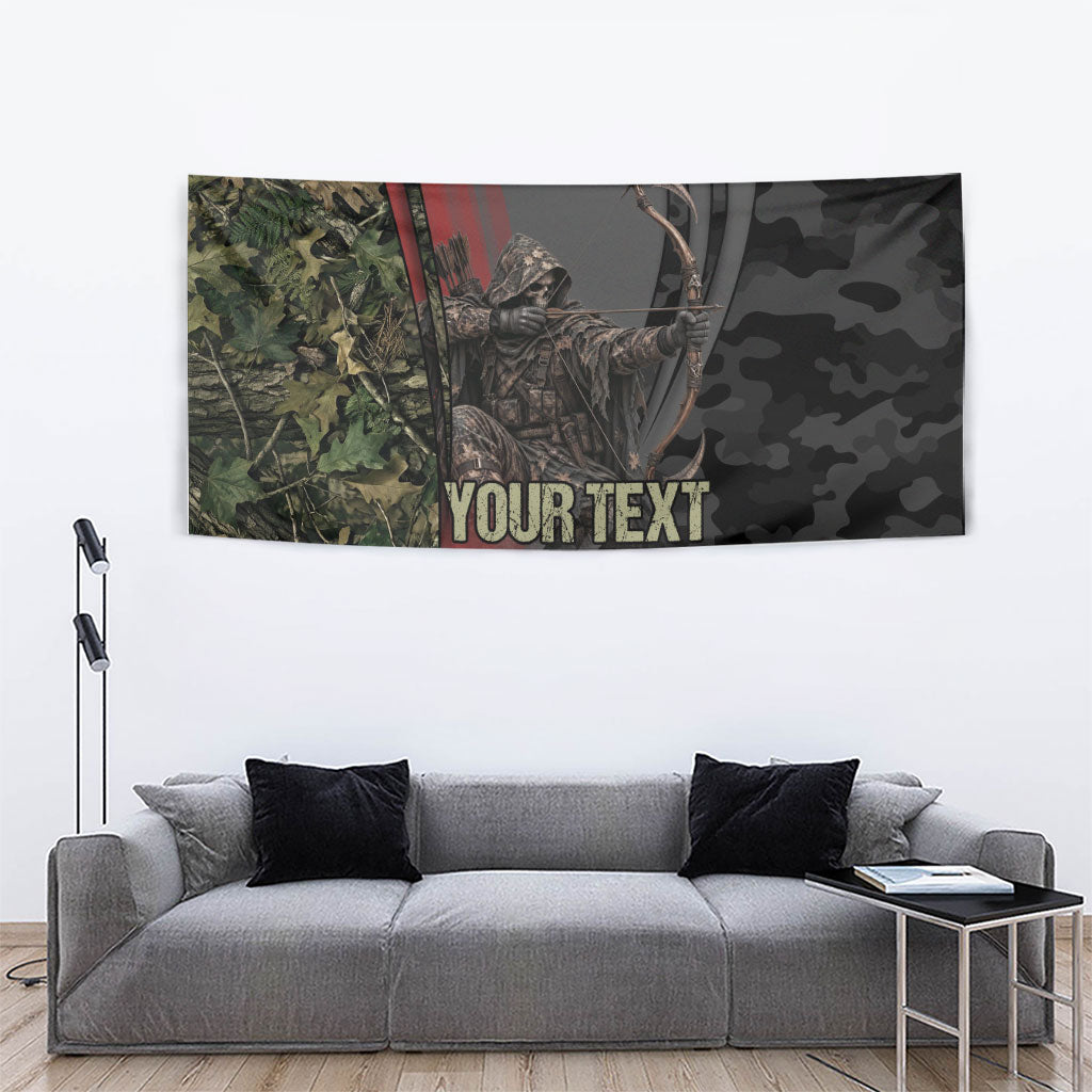 Personalized Death Stalks Bowhunting Deer Skull Tapestry Grim Reaper Bow Hunter Camo Crossfire Target Art