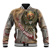 Horus Behdety Warrior Baseball Jacket with Falcon Mask and Spear Ancient Egyptian Combat