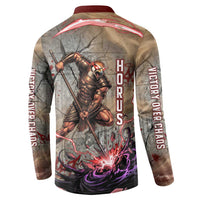 Horus Behdety Warrior Button Sweatshirt with Falcon Mask and Spear Ancient Egyptian Combat