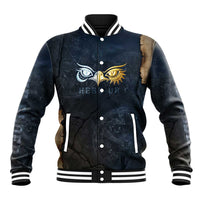 Heru-Ur Falcon Eyes Baseball Jacket Solar Disk Ancient Egyptian Mythology in Dark Stone