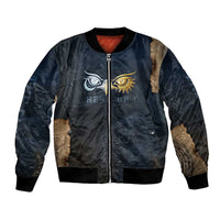 Heru-Ur Falcon Eyes Bomber Jacket Solar Disk Ancient Egyptian Mythology in Dark Stone