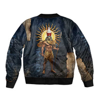 Heru-Ur Falcon Eyes Bomber Jacket Solar Disk Ancient Egyptian Mythology in Dark Stone