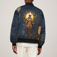 Heru-Ur Falcon Eyes Bomber Jacket Solar Disk Ancient Egyptian Mythology in Dark Stone