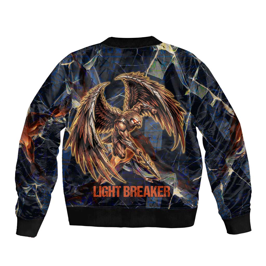 Heru-Ur Bomber Jacket Flaming Wings and Sword Ancient Egyptian Warrior