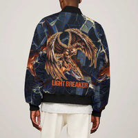 Heru-Ur Bomber Jacket Flaming Wings and Sword Ancient Egyptian Warrior