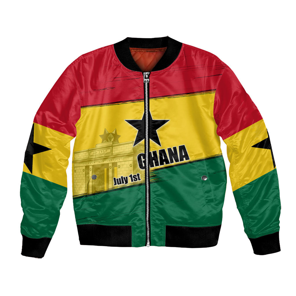 Ghana Republic Day Bomber Jacket Ghanaian Pride Flag Colors With Coat Of Arms And Black Star