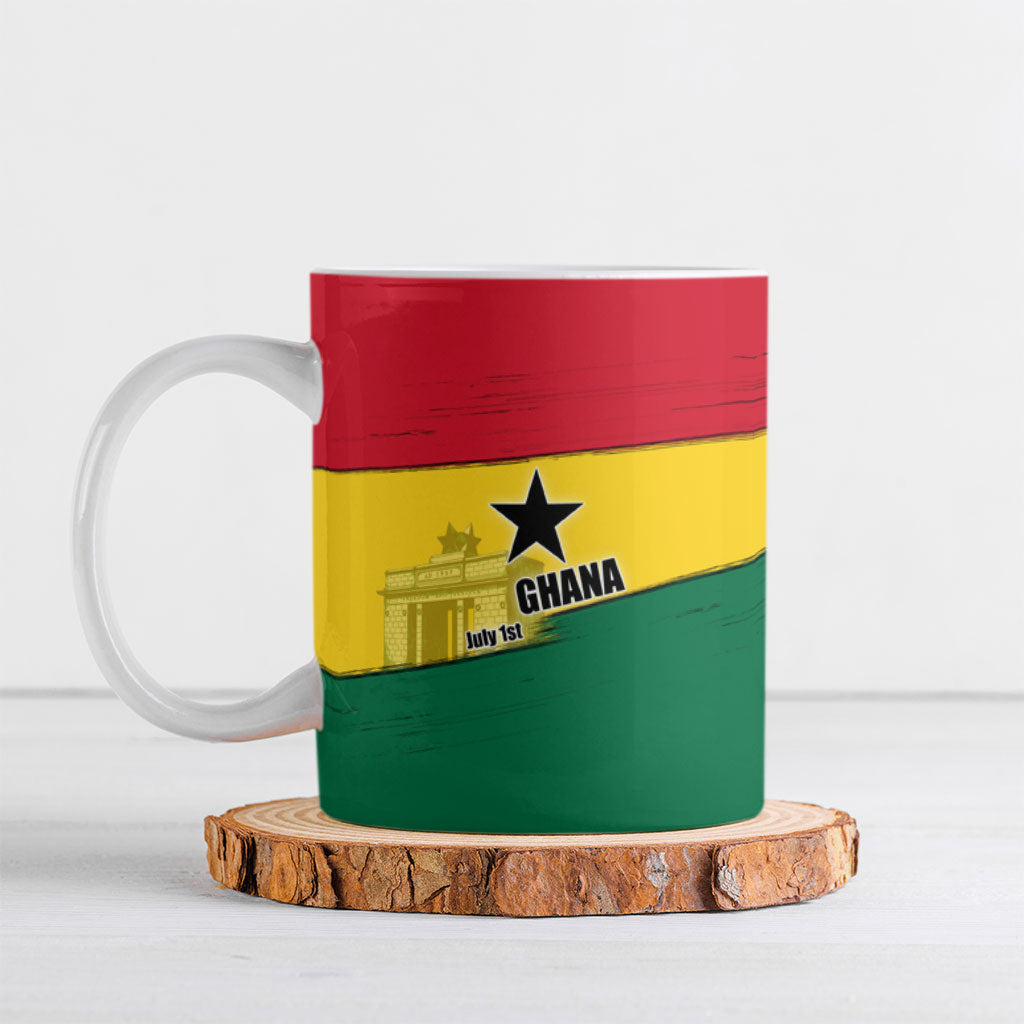 Ghana Republic Day Ceramic Mug Ghanaian Pride Flag Colors With Coat Of Arms And Black Star
