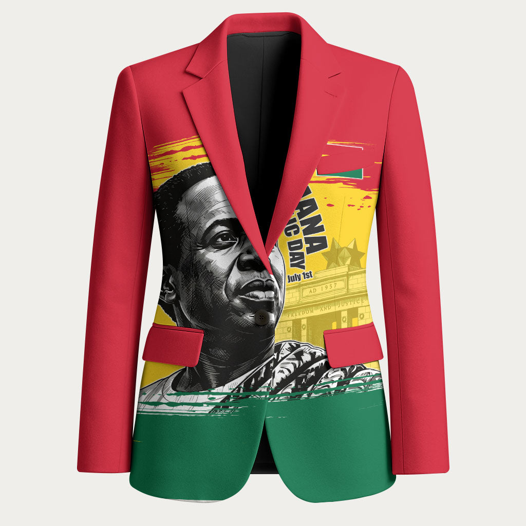 Personalized Ghana Republic Day Blazer Kwame Nkrumah Vintage Portrait Art - July 1st Theme