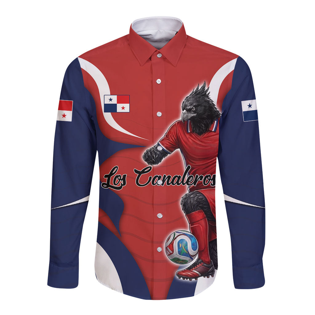 Personalized Panama Soccer Los Canaleros Long Sleeve Button Shirt Football Harpy Eagle Mascot