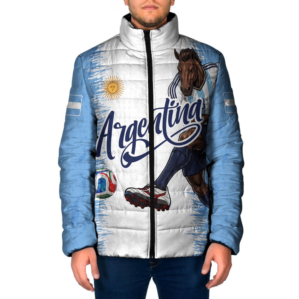 Personalized Argentina Football La Seleccion Padded Jacket Argentinian Horse Soccer Mascot Patriotic Grunge
